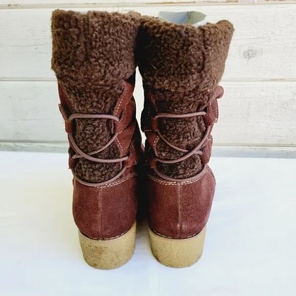 Land's End Women's Brown Suede Mid Calf Fall Winter Boots - size 9.5 B