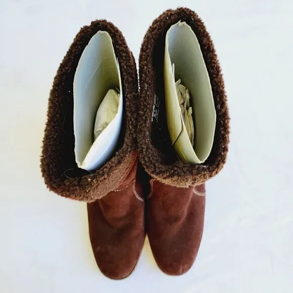 Land's End Women's Brown Suede Mid Calf Fall Winter Boots - size 9.5 B