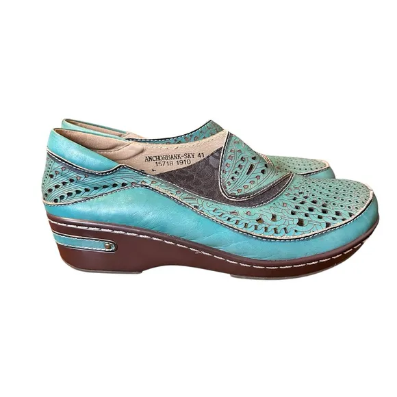 L’Artiste By Spring Step Anchorbank Sky Blue NWOT Slip On Clog Shoes Boho Sz 41