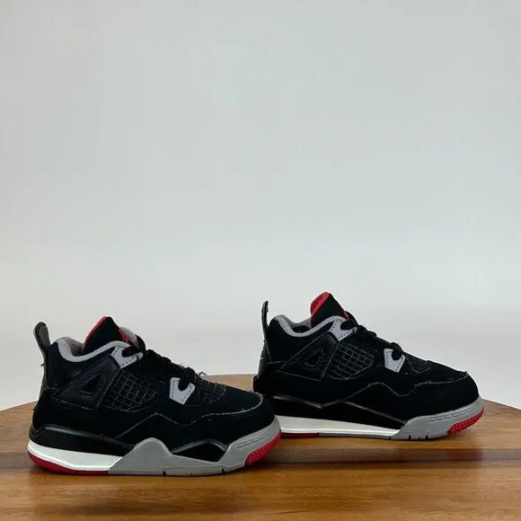 Little Kids Nike Jordan Retro 4 Bred Black Basketball Shoes Sneakers‎ Size 6 C