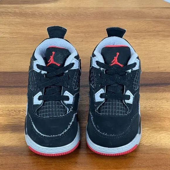 Little Kids Nike Jordan Retro 4 Bred Black Basketball Shoes Sneakers‎ Size 6 C