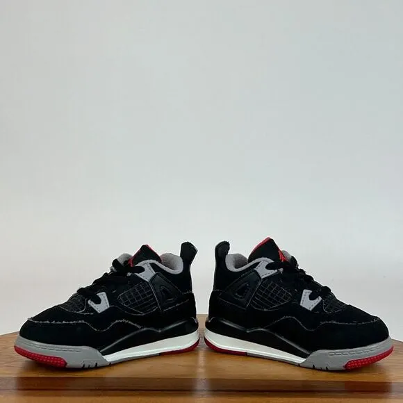 Little Kids Nike Jordan Retro 4 Bred Black Basketball Shoes Sneakers‎ Size 6 C