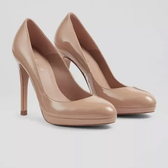 L.K. Bennett Sledge Beige Patent Platform Court Shoes Sz 9