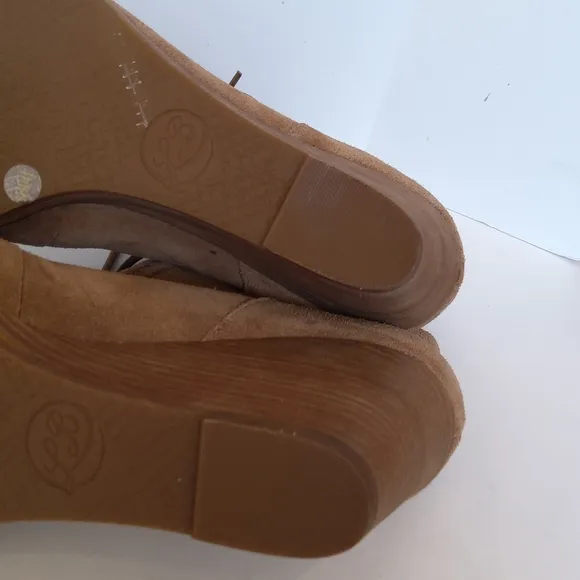 Lucky Brand Ysabel tan suede leather lace  wedge booties