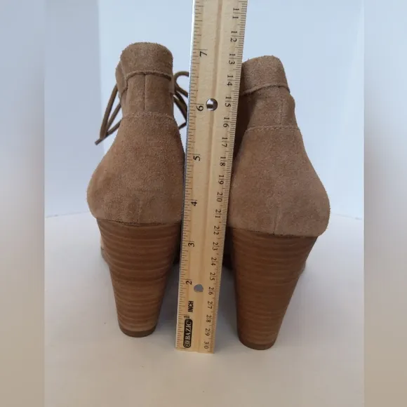 Lucky Brand Ysabel tan suede leather lace  wedge booties