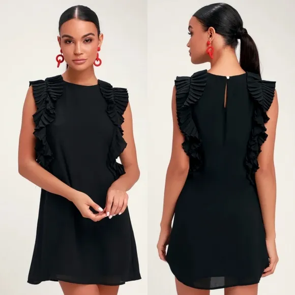 Lulu's We Got The Pleat Statement Sleeve Dress LBD