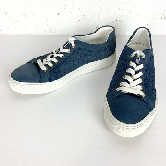 M. Gemi Womens Portare Italian Leather Woven Sneakers Lace Up Low Top Blue 38