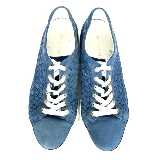 M. Gemi Womens Portare Italian Leather Woven Sneakers Lace Up Low Top Blue 38