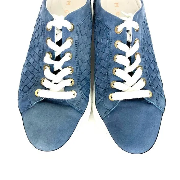 M. Gemi Womens Portare Italian Leather Woven Sneakers Lace Up Low Top Blue 38