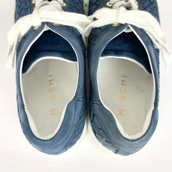 M. Gemi Womens Portare Italian Leather Woven Sneakers Lace Up Low Top Blue 38