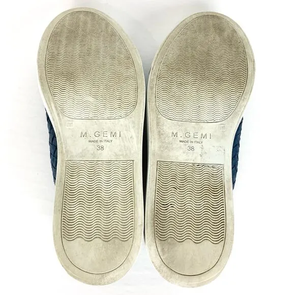 M. Gemi Womens Portare Italian Leather Woven Sneakers Lace Up Low Top Blue 38