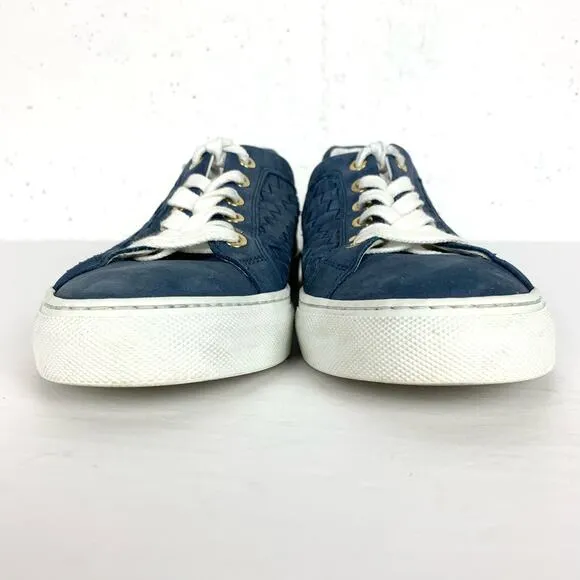 M. Gemi Womens Portare Italian Leather Woven Sneakers Lace Up Low Top Blue 38
