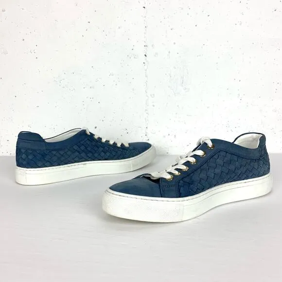 M. Gemi Womens Portare Italian Leather Woven Sneakers Lace Up Low Top Blue 38