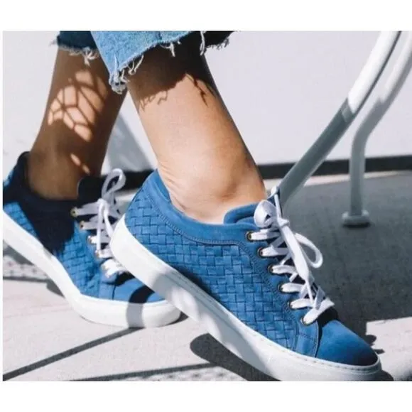 M. Gemi Womens Portare Italian Leather Woven Sneakers Lace Up Low Top Blue 38