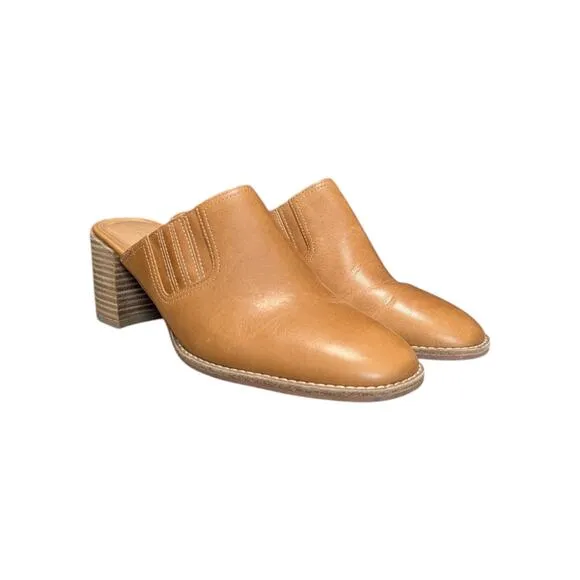 Madewell Carey Mule Leather Brown Tan Womens 8.5 Slip On Heels Twee Preppy Shoes