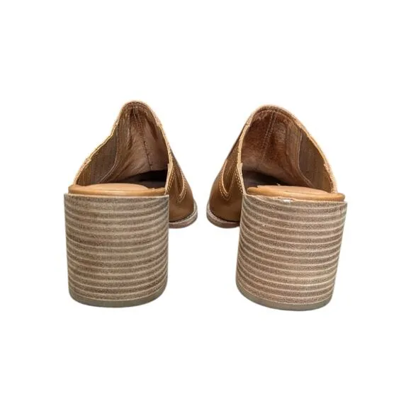 Madewell Carey Mule Leather Brown Tan Womens 8.5 Slip On Heels Twee Preppy Shoes