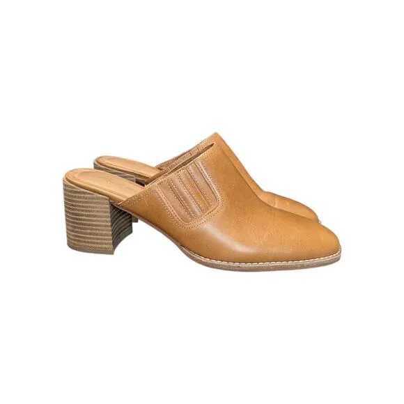 Madewell Carey Mule Leather Brown Tan Womens 8.5 Slip On Heels Twee Preppy Shoes