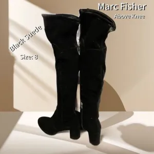 Marc Fisher Black Velvety Suede NWOT Above Knee Boots Size 8