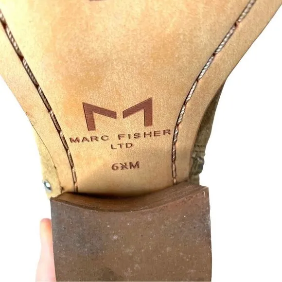 Marc Fisher Deni studded Suede Ankle Boots Sz 6.5 tan western boho
