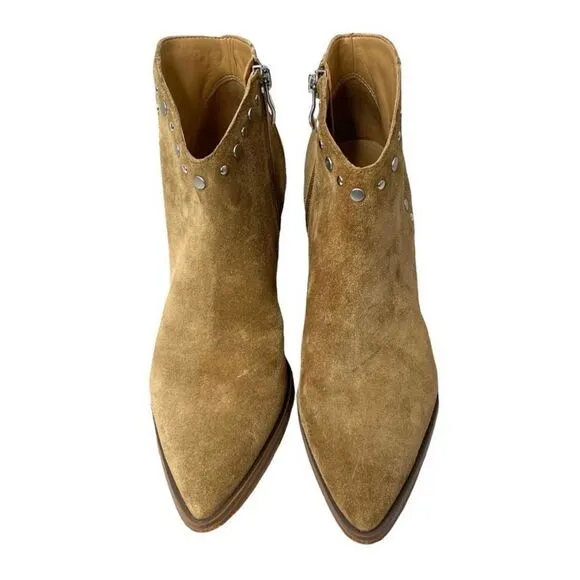 Marc Fisher Deni studded Suede Ankle Boots Sz 6.5 tan western boho