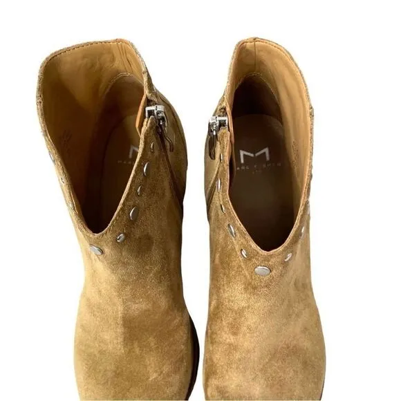 Marc Fisher Deni studded Suede Ankle Boots Sz 6.5 tan western boho