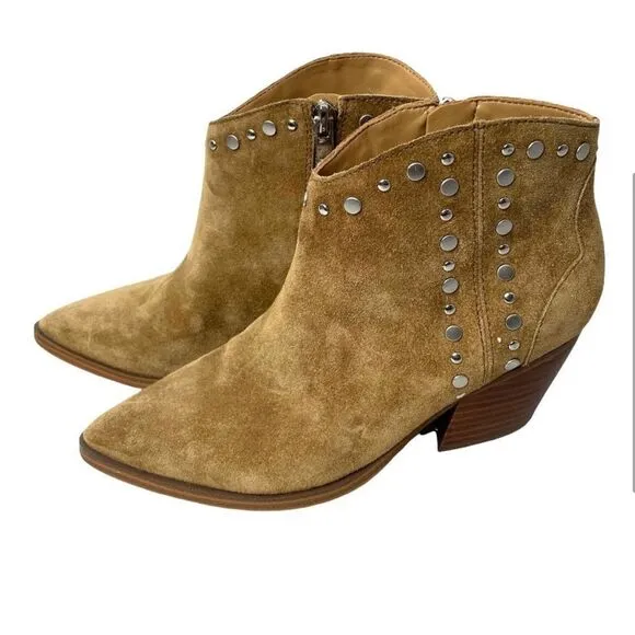 Marc Fisher Deni studded Suede Ankle Boots Sz 6.5 tan western boho