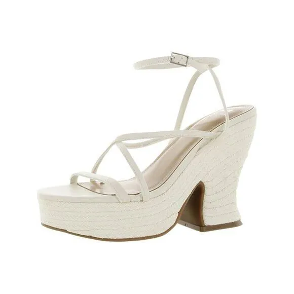 MARC FISHER Womens Ivory Strappy Padded Fetch Round Toe Espadrille Shoes Size 9