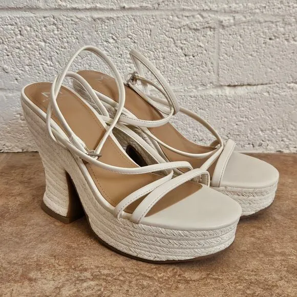 MARC FISHER Womens Ivory Strappy Padded Fetch Round Toe Espadrille Shoes Size 9