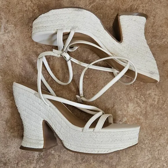 MARC FISHER Womens Ivory Strappy Padded Fetch Round Toe Espadrille Shoes Size 9