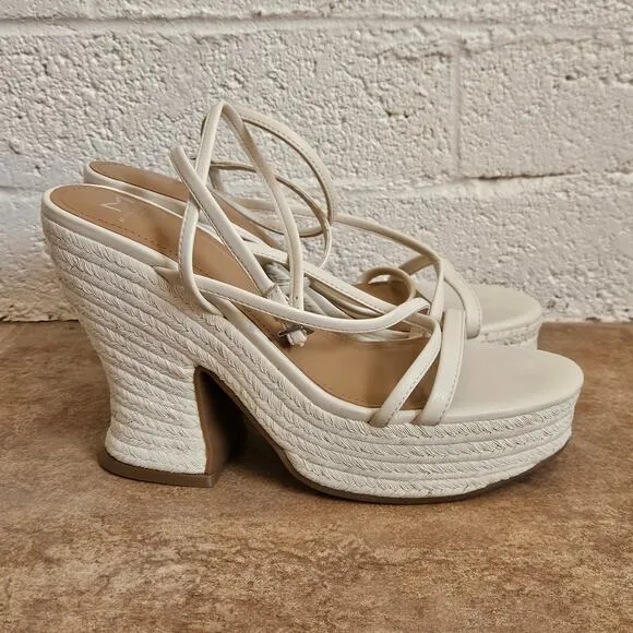 MARC FISHER Womens Ivory Strappy Padded Fetch Round Toe Espadrille Shoes Size 9