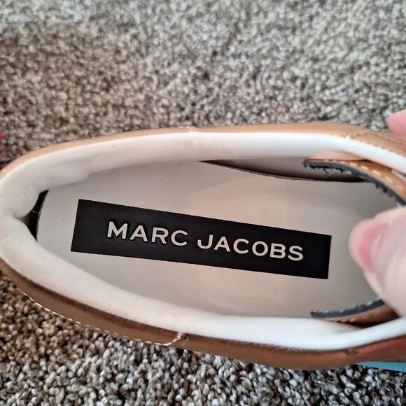 Marc Jacobs Women's 37 Empire Leather Lace Up Platform Gold Sneakers