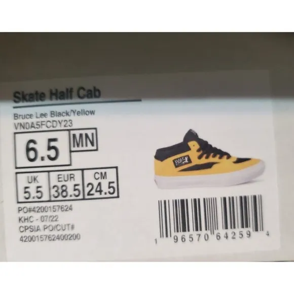 Men Sz 6.5 VANS SKATE HALF CAB Kobe Bruce Lee  Sneakers Black Yellow Rare