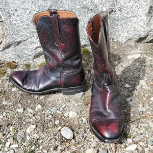 Men's Black Cherry Lucchese Leather Cowboy Boots Size 10 E