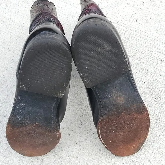 Men's Black Cherry Lucchese Leather Cowboy Boots Size 10 E