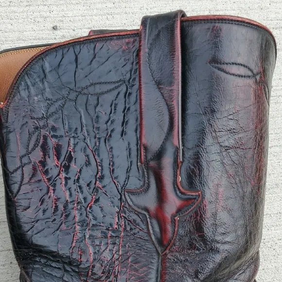 Men's Black Cherry Lucchese Leather Cowboy Boots Size 10 E