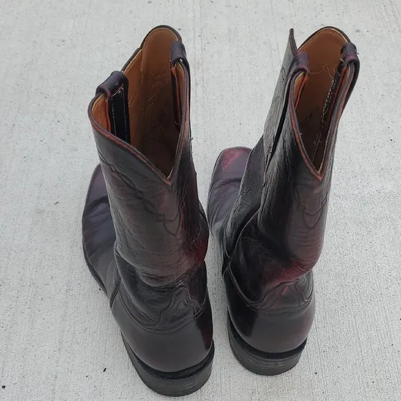Men's Black Cherry Lucchese Leather Cowboy Boots Size 10 E