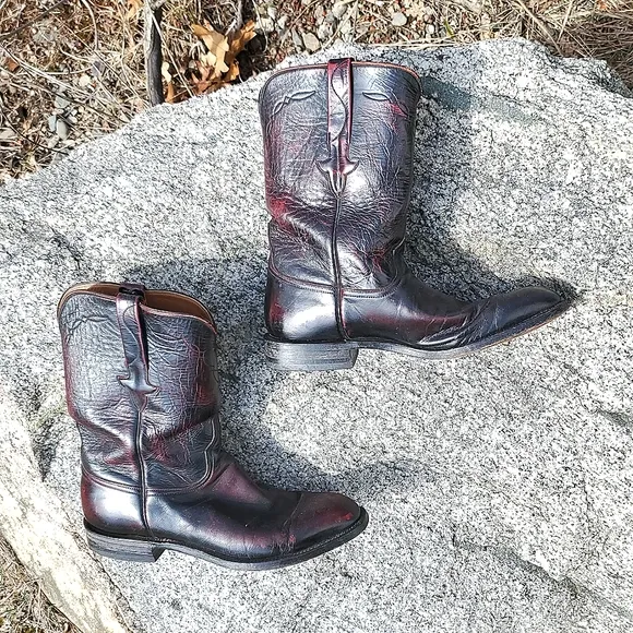 Men's Black Cherry Lucchese Leather Cowboy Boots Size 10 E