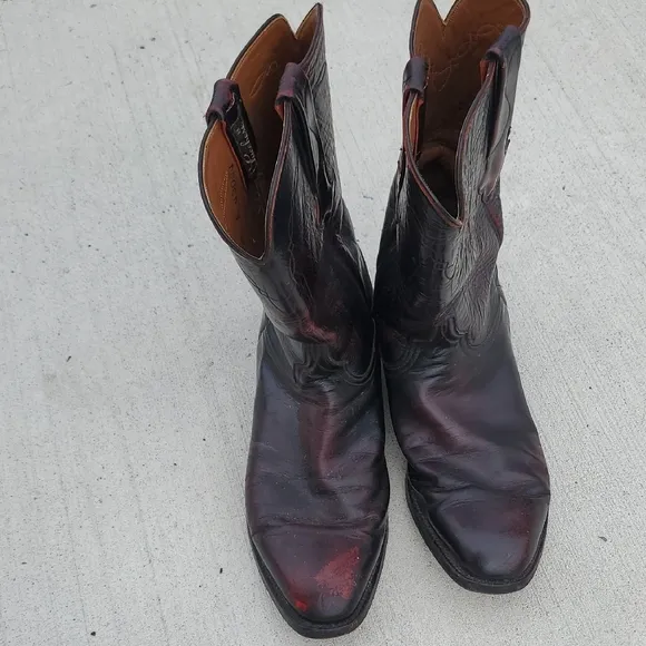 Men's Black Cherry Lucchese Leather Cowboy Boots Size 10 E