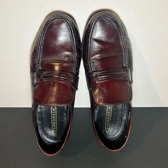 Mens FLORSHEIM Como Cognac Brown Leather Slip On Loafers / Size 10 Medium