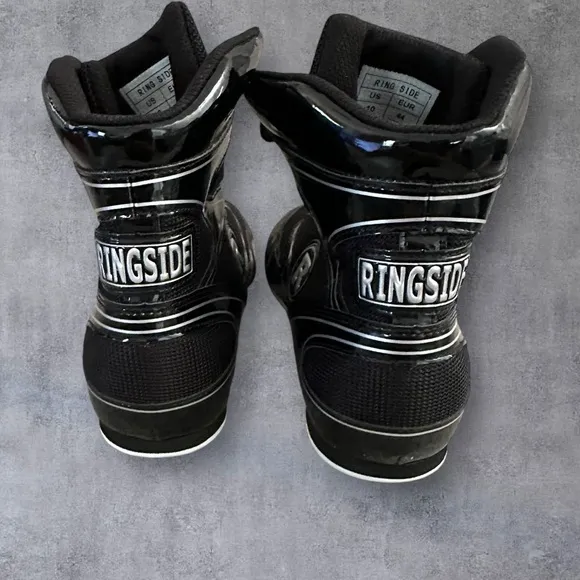 Men’s Ring Side Black Round Toe Lace up Wrestling Shoes, Size 10.