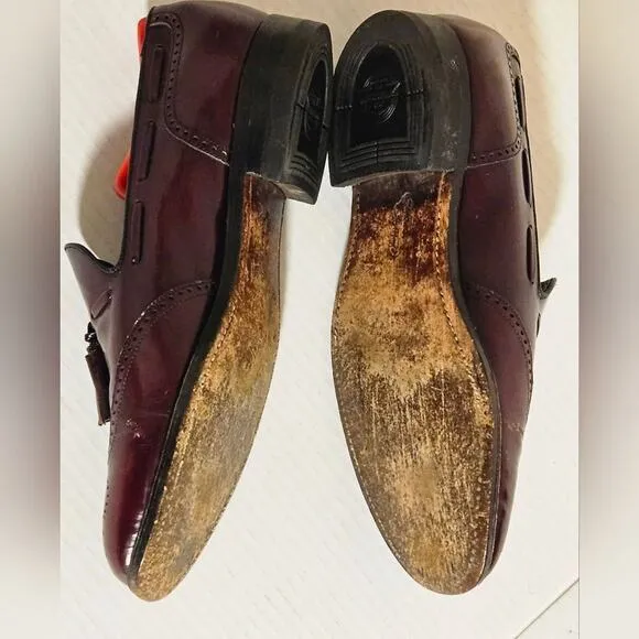 Mens Size 8 D Florsheim Wingtip Tassel Loafers Slip‎ On Leather Burgundy
