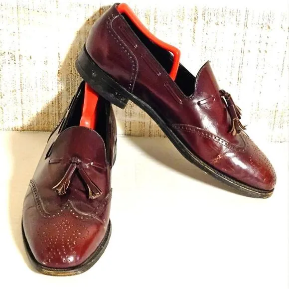 Mens Size 8 D Florsheim Wingtip Tassel Loafers Slip‎ On Leather Burgundy