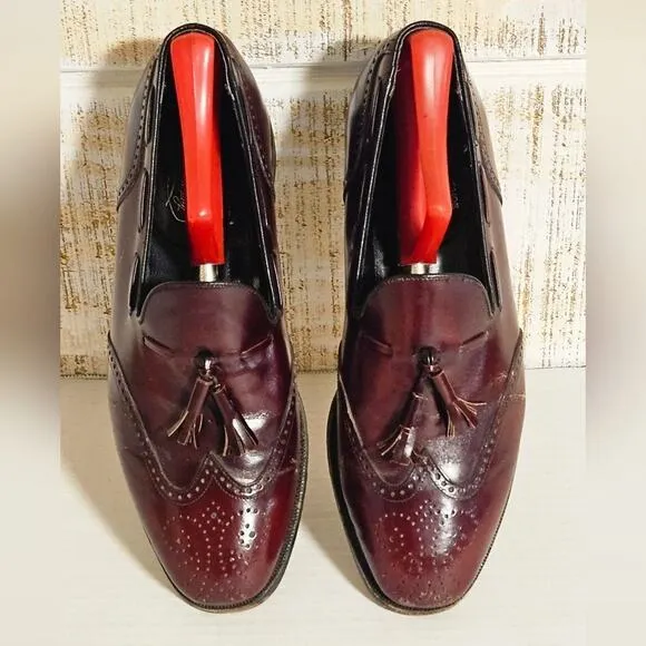 Mens Size 8 D Florsheim Wingtip Tassel Loafers Slip‎ On Leather Burgundy