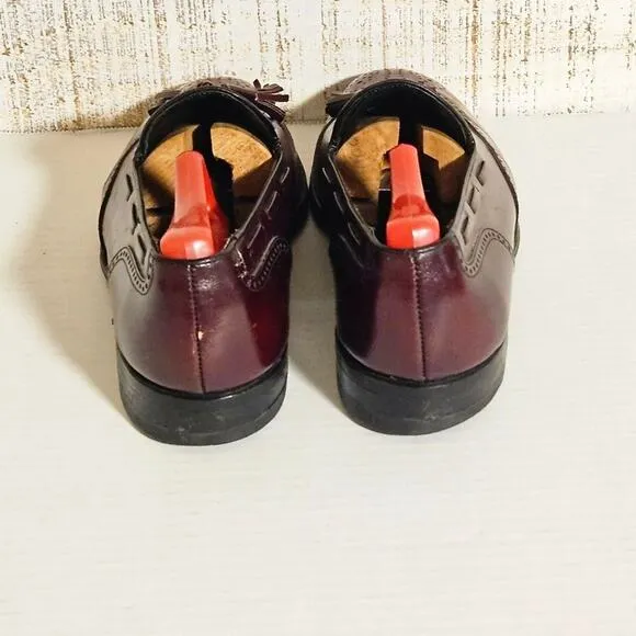 Mens Size 8 D Florsheim Wingtip Tassel Loafers Slip‎ On Leather Burgundy