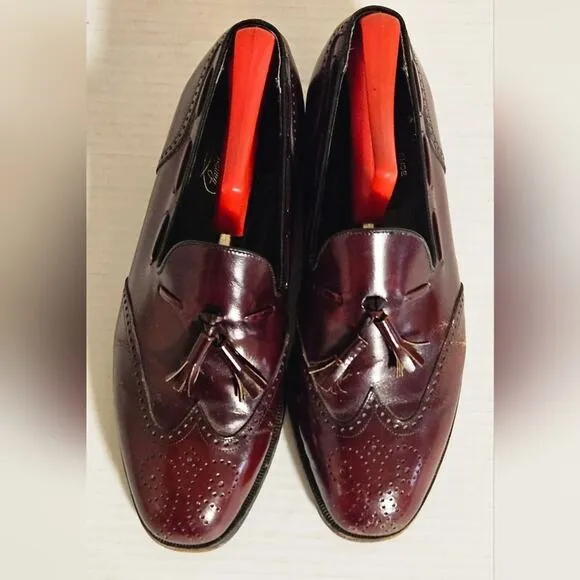 Mens Size 8 D Florsheim Wingtip Tassel Loafers Slip‎ On Leather Burgundy