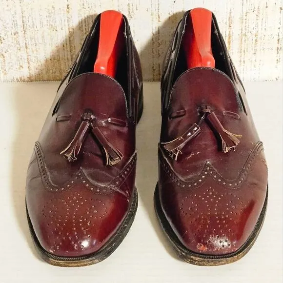 Mens Size 8 D Florsheim Wingtip Tassel Loafers Slip‎ On Leather Burgundy