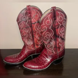 Men's SZ 10 Cowboy Western Boots Exotic Handmade Dan Post Alligator RED