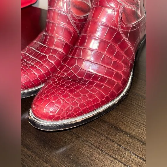 Men's SZ 10 Cowboy Western Boots Exotic Handmade Dan Post Alligator RED