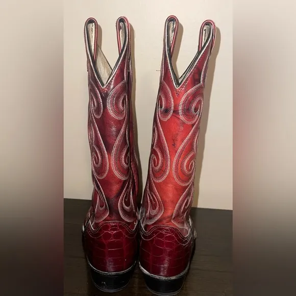 Men's SZ 10 Cowboy Western Boots Exotic Handmade Dan Post Alligator RED
