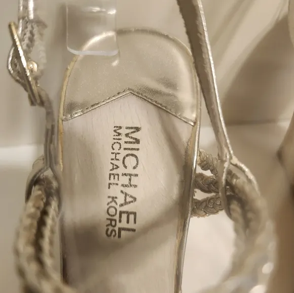 Michael Kors Gold Metallic Leather Wedge Heel Strappy Sandals Sz. 7 Ret. $229